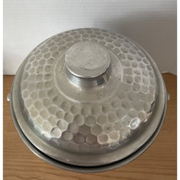 Vintage MCM Ice Bucket Nasco Italy Hammered Aluminum w Lid & Handle Retro Decor - Picture 3 of 9